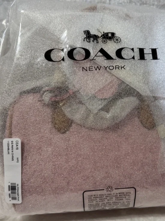 NWT Coach Powder Pink Medium Rowan Signature Canvas With Charms - Picture 3 of 3